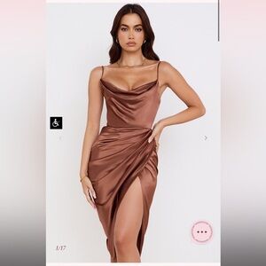 House Of Cb Reva Dress in Toffee Satin